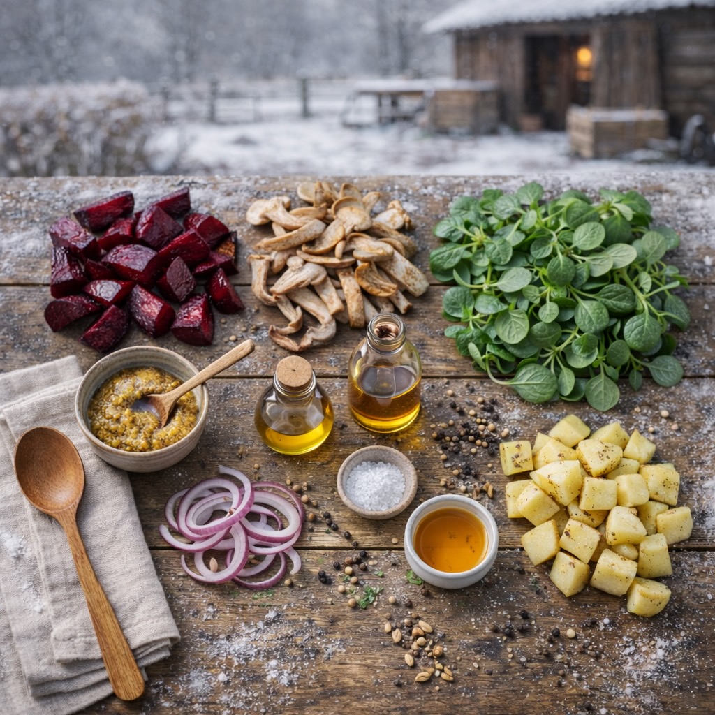 Ingrediënten voor lauwwarme wintersalade
