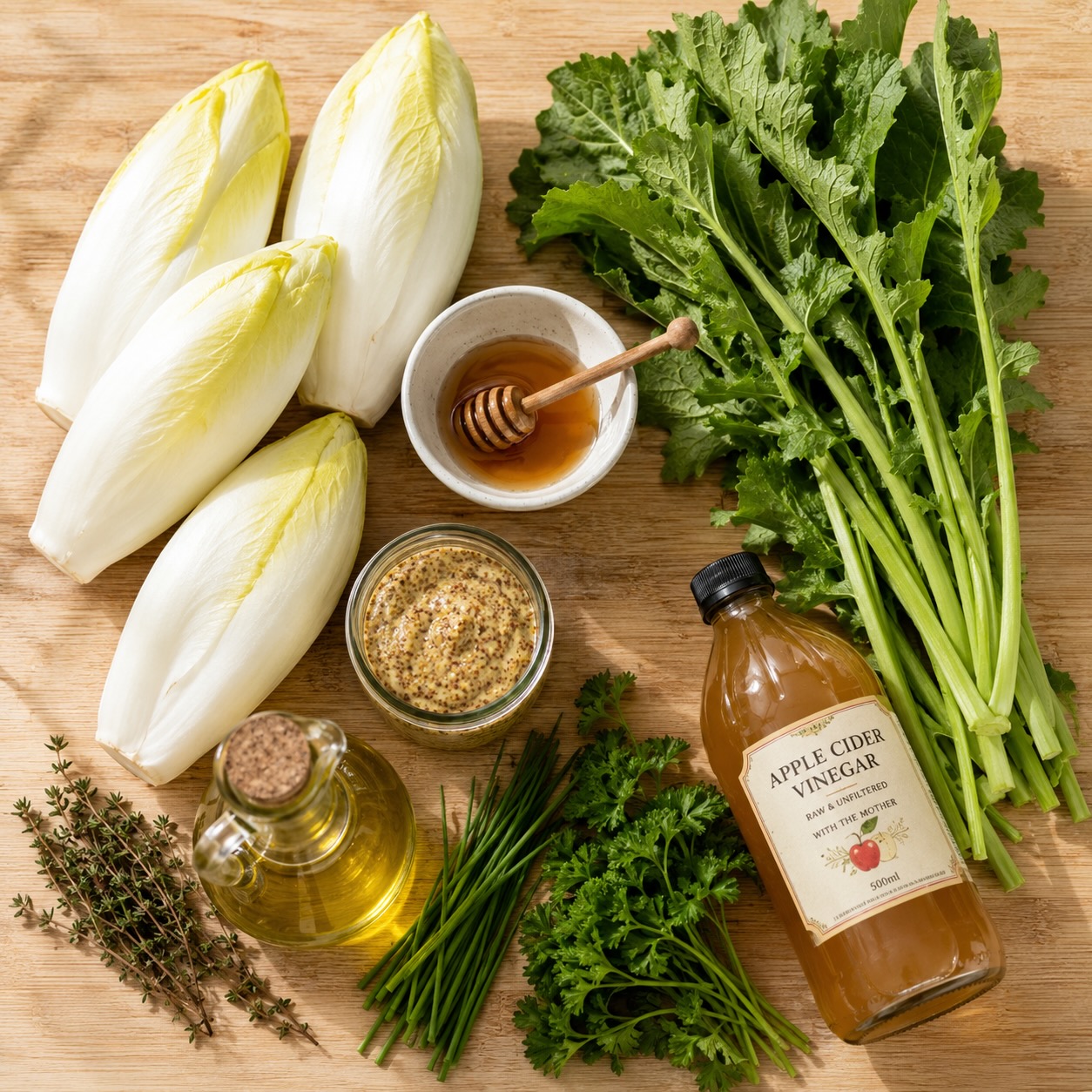 Ingrediënten voor lauwwarme witlof met raapsteeltjes
