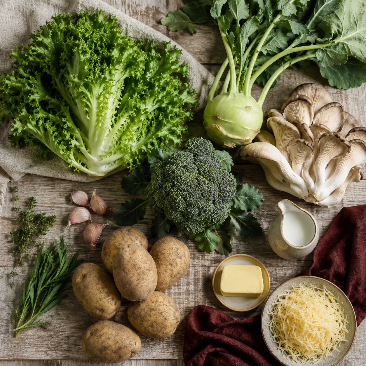 Ingrediënten voor romige andijviestamppot met oesterzwammen