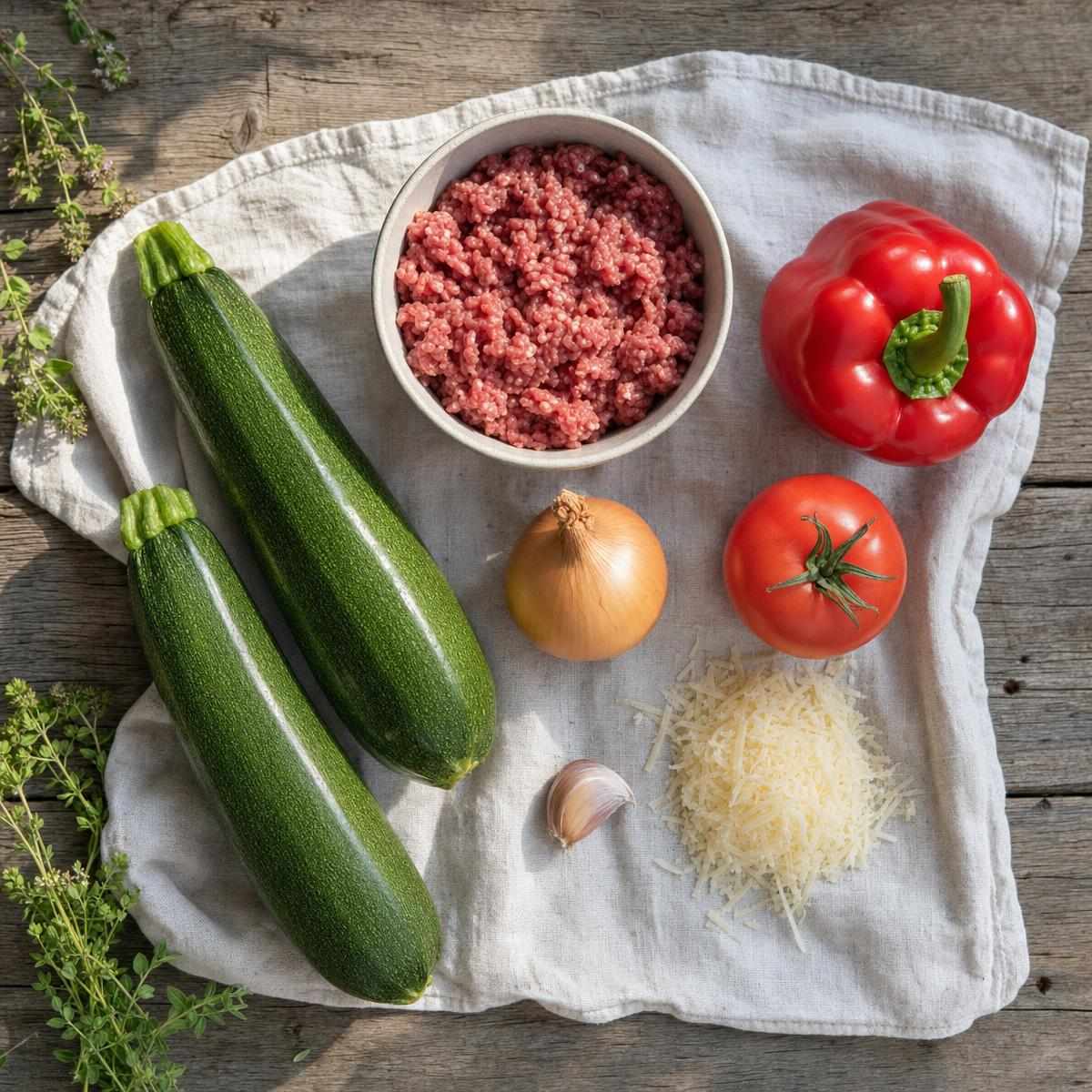 Ingrediënten voor Gevulde courgette met tartaar (AI-gegenereerde afbeelding)