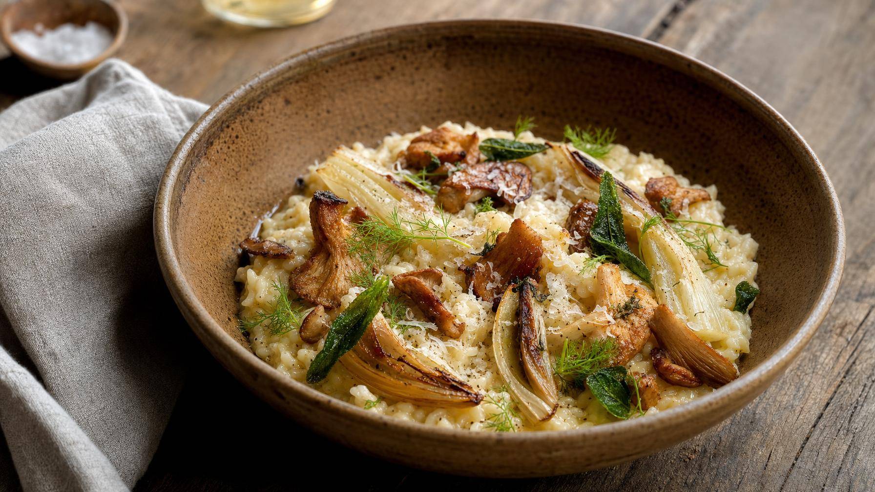Risotto met oesterzwammen en geroosterde knolvenkel