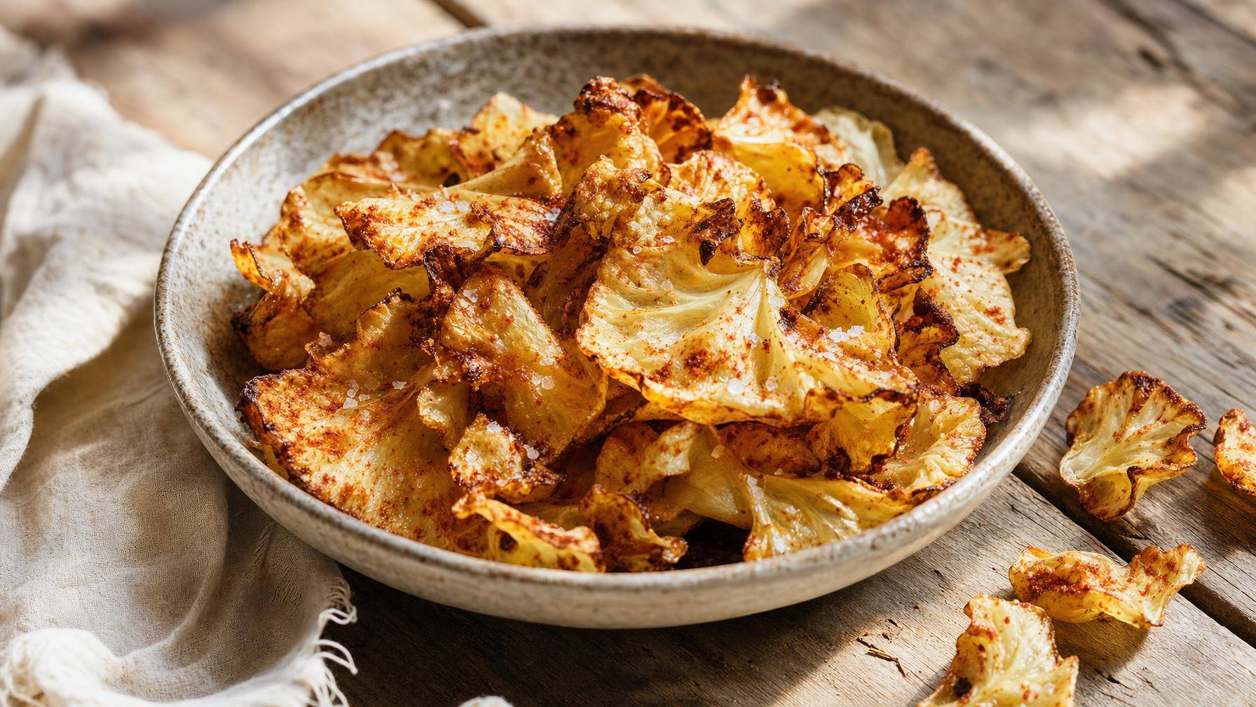 Chips van bloemkoolbladeren