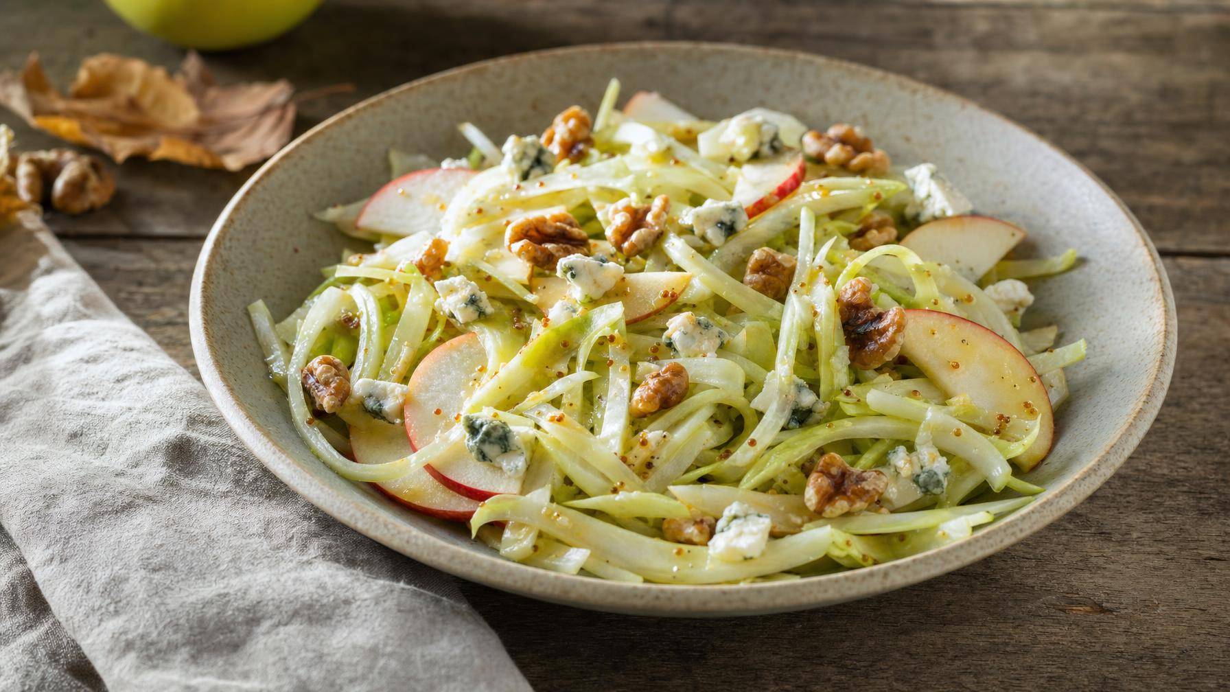 Groenlof met appel, walnoot en honingdressing (AI-gegenereerde afbeelding)