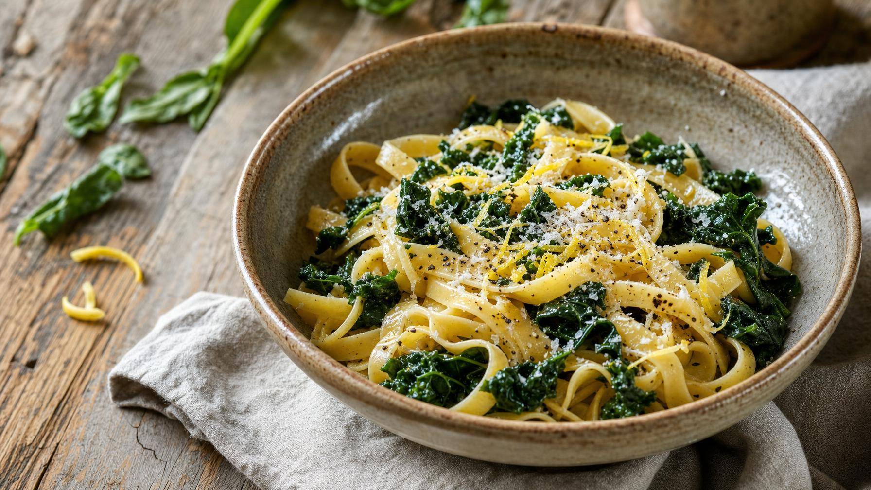 Tagliatelle met palmkool, citroen en Parmezaan