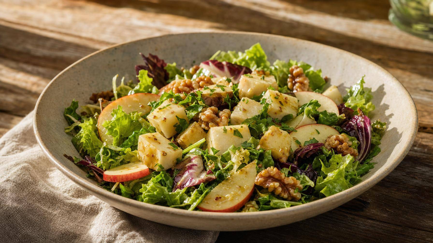 Lauwwarme salade met knolselderij en sla