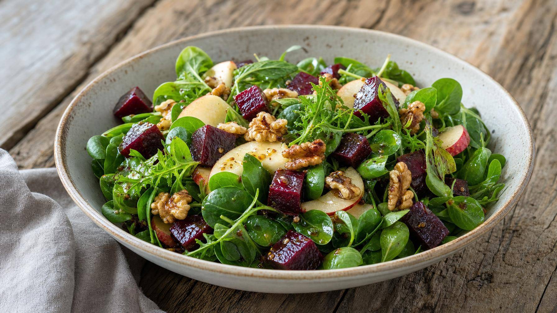 Wintersalade met veldsla, Grün im Schnee en winterpostelein (AI-gegenereerde afbeelding)