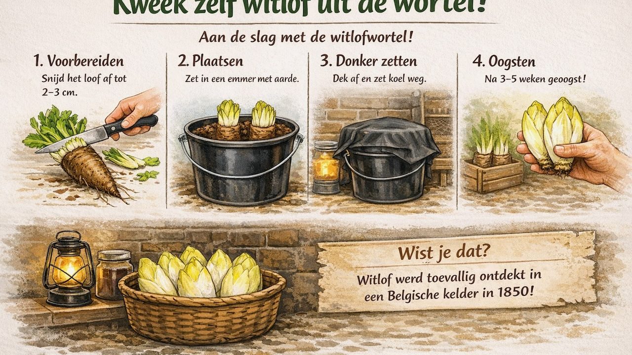 Zelf witlof kweken uit de wortel (AI-gegenereerde afbeelding)