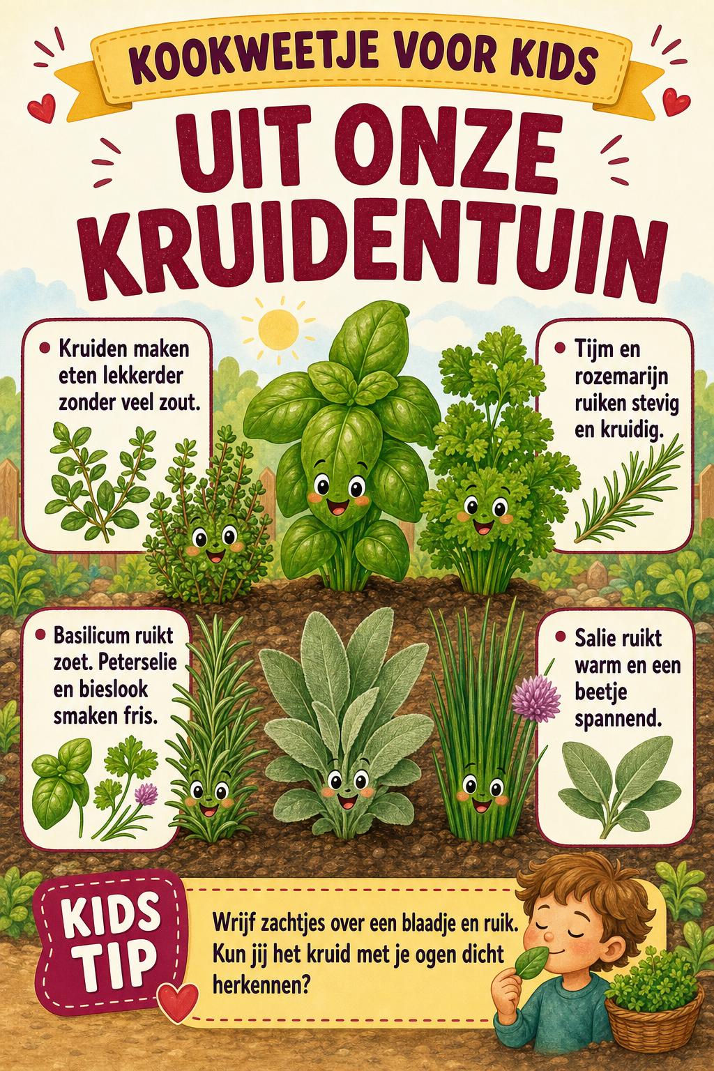 Praatplaat met kruiden voor kids uit onze kruidentuin (AI-gegenereerde afbeelding)