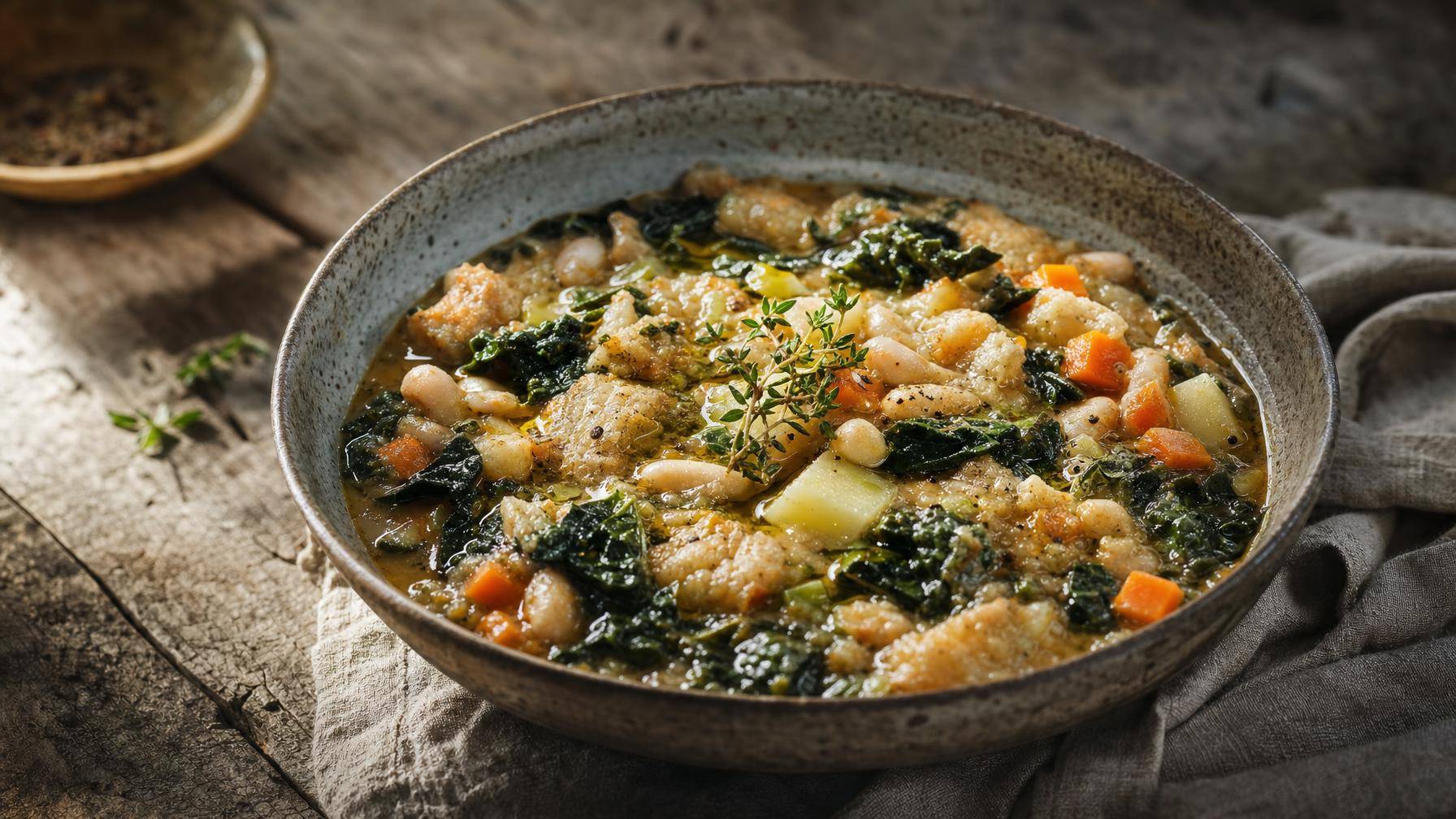 Ribollita met palmkool, witte bonen en oud brood